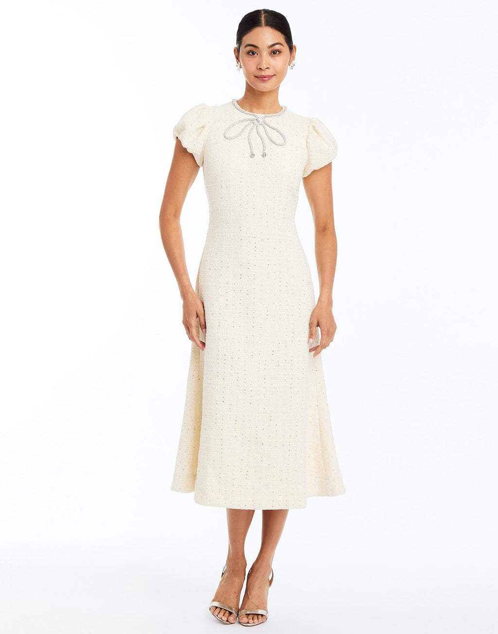 perla midi dress Perla Bow Midi Dress 0 / Ivory Sparkle Tweed