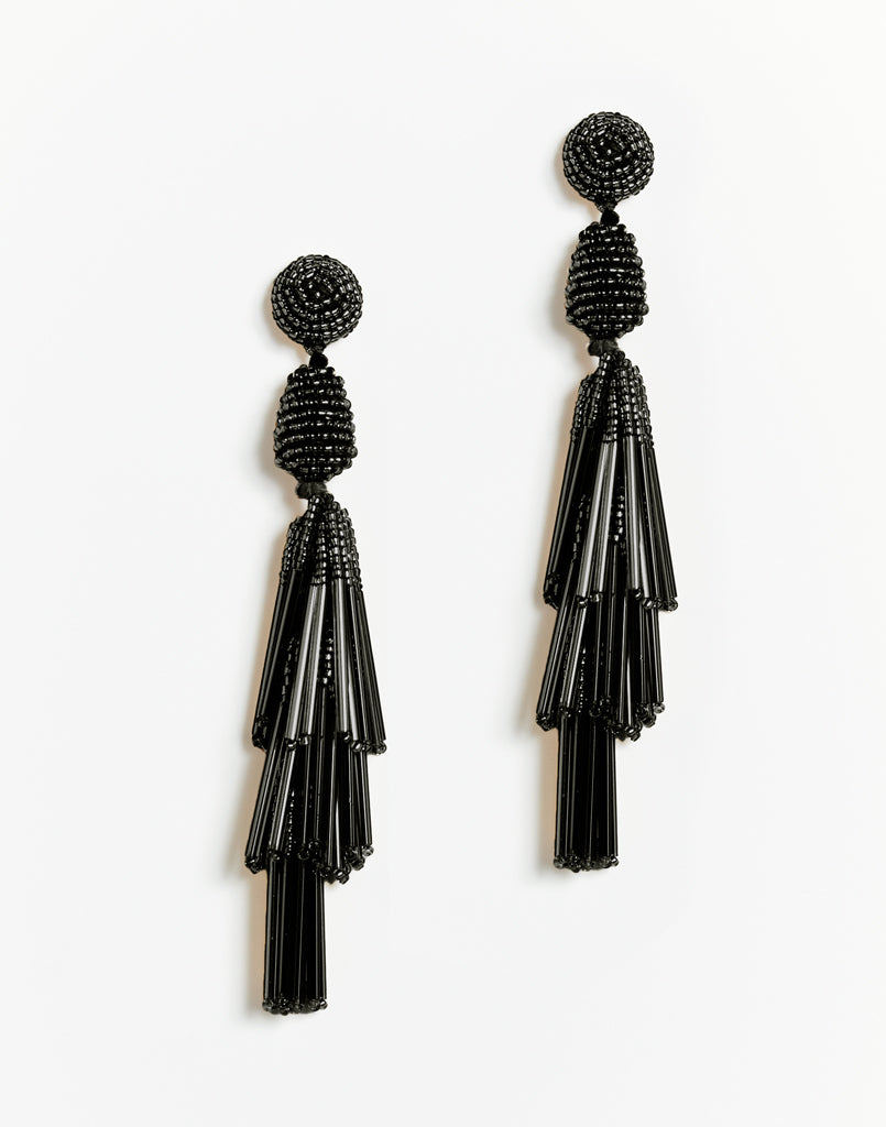 Black beaded tassel earrings
