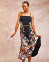 Tropez Convertible™ Midi Dress in Twilight Florals front – reversible fit-and-flare cocktail midi dress with straight-across neckline, adjustable straps, and full separating zipper by Mestiza New York.