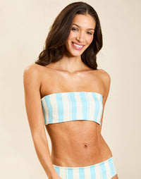 Beverly Convertible Bikini Top in Grotto Stripe reversible stripe and flourish print with straight neckline and gold hardware