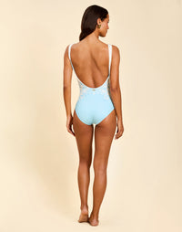 Camille Convertible One Piece in Grotto Stripe, reversible scoop neck swimsuit with deep scoop back.