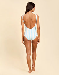 Camille Convertible One Piece in Grotto Stripe, reversible scoop neck swimsuit with deep scoop back.