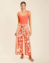 Model wearing Camille Convertible One Piece with scoop neckline and deep scoop back.