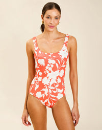 Model wearing Camille Convertible One Piece with scoop neckline and deep scoop back.