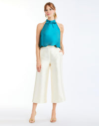 Cannes Convertible Mini Dress in Celestial Blue front crop – tiered scalloped cocktail dress with halter bow neckline, versatile Convertible™ style by Mestiza New York.