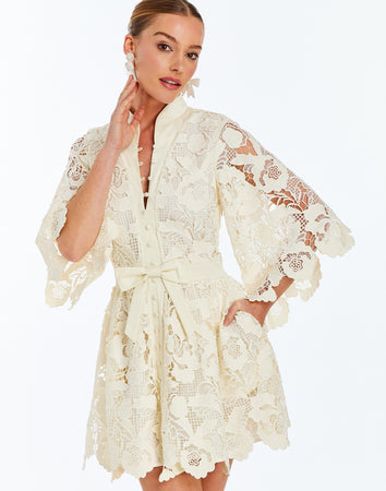 Carmen Lace Mini Dress in Ivory 0