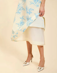 Cristobal Midi Dress in Powder Batiste moiré with crew neckline, sleeveless bodice, full A-line midi skirt, and hidden side pockets.