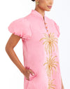 Elliana Barong Mini Dress in Aurora Pink pocket detail – shift mini dress with palm tree embroidery, puff sleeves, mandarin collar, and side pockets by Mestiza New York.