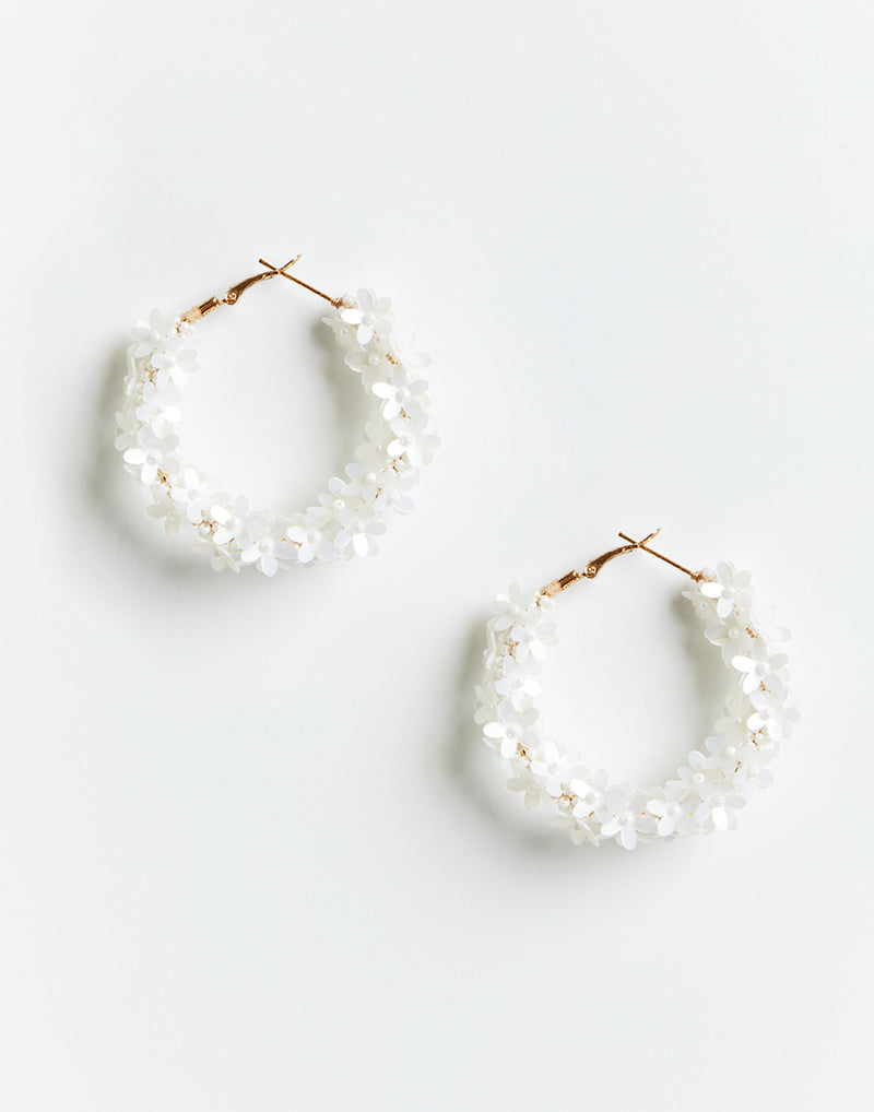 hand beaded floral hoop earrings