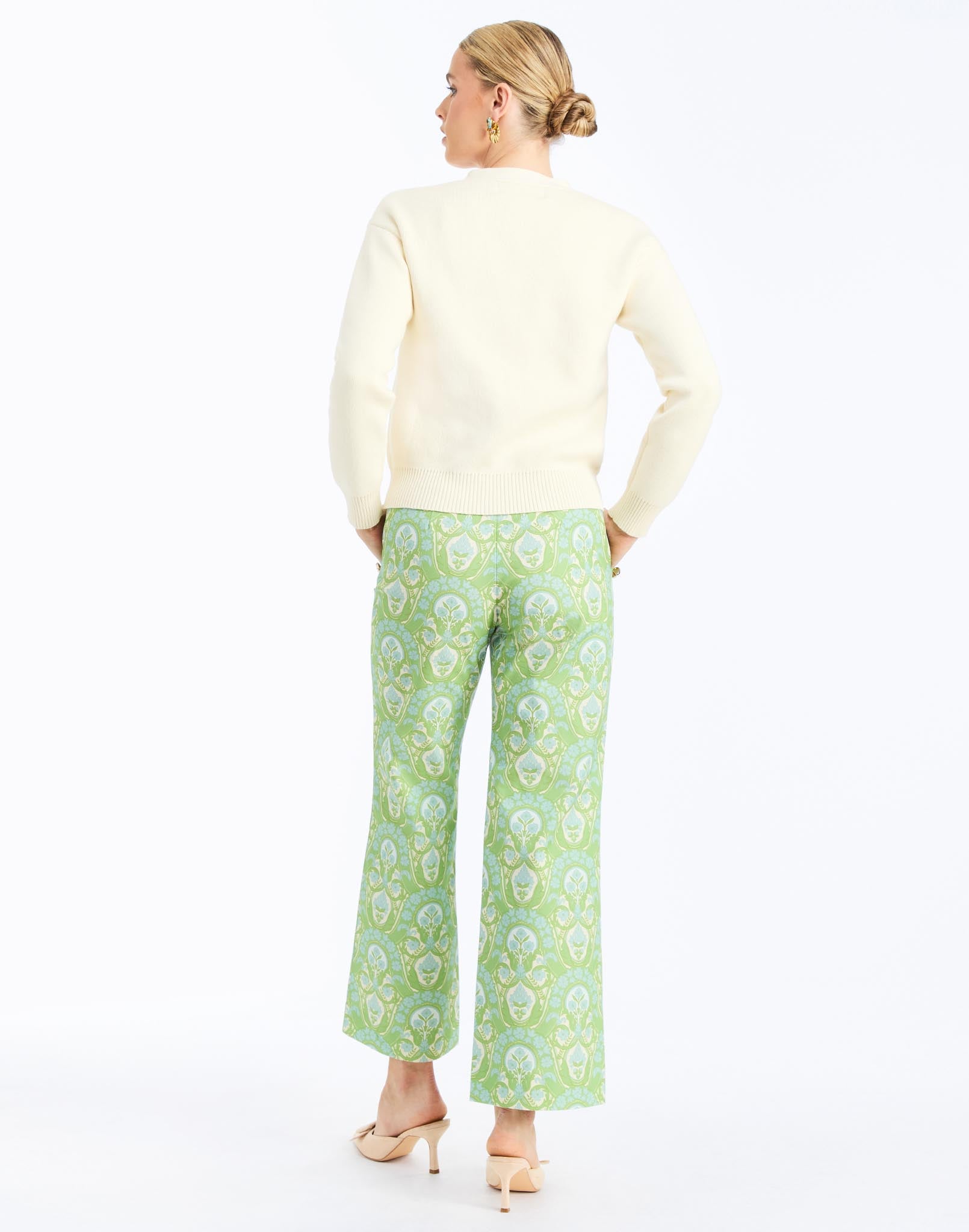 Back - Finley Cardigan in Ivory is an oversized knit cardigan with embroidery and gold buttons.