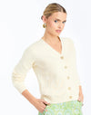 Side - Finley Cardigan in Ivory is an oversized knit cardigan with embroidery and gold buttons.
