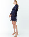 A-line mini dress crafted in navy floral 3D lace mesh