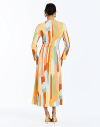 Back - Gabriella Midi Dress in Fresco Tides is a crepe jersey midi with ruching, crew neckline, and A-line skirt.