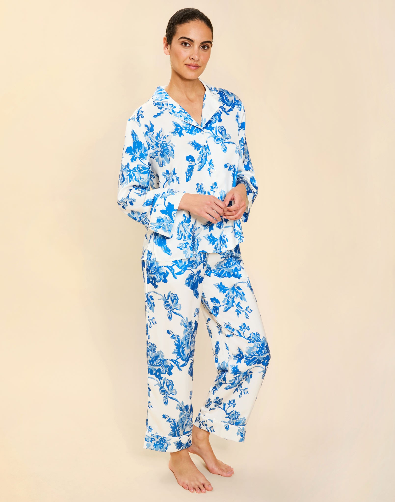 blue and white pajama set