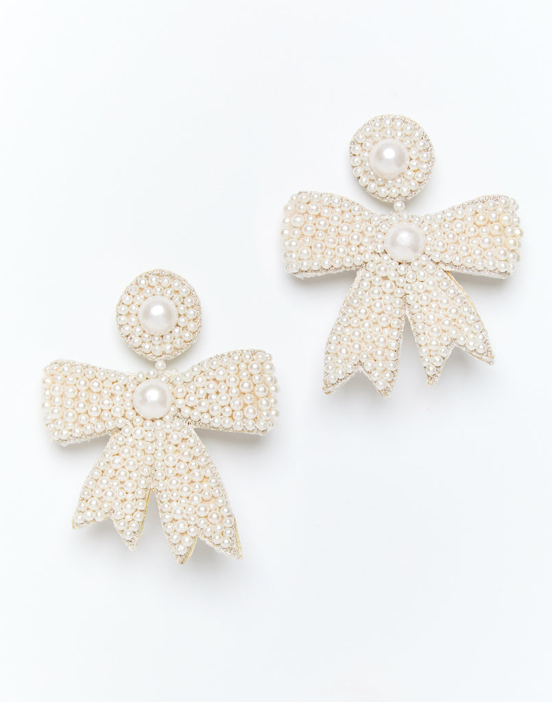 Pre-Order - Glitzy Bow Pearl Earrings