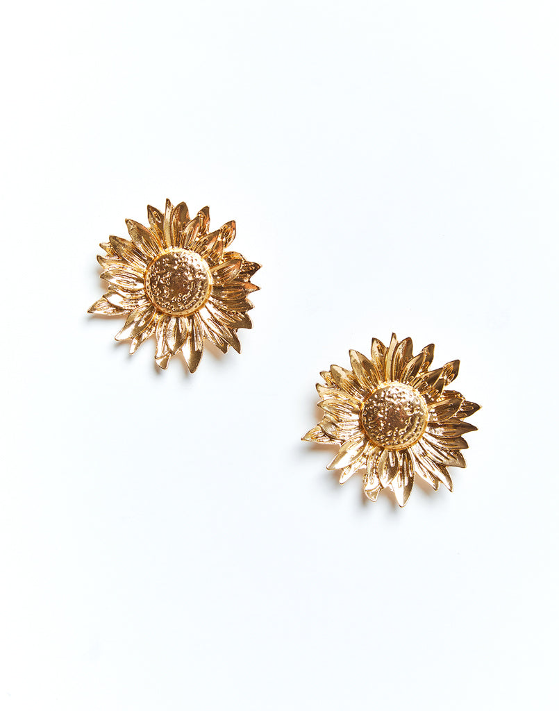 Gold sunflower stud earrings