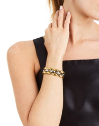 Susan Chain Cuff Bracelet in Gold/Silver detail – mixed metallic chain-link bracelet with adjustable clasp and Mestiza logo charm by Mestiza New York.