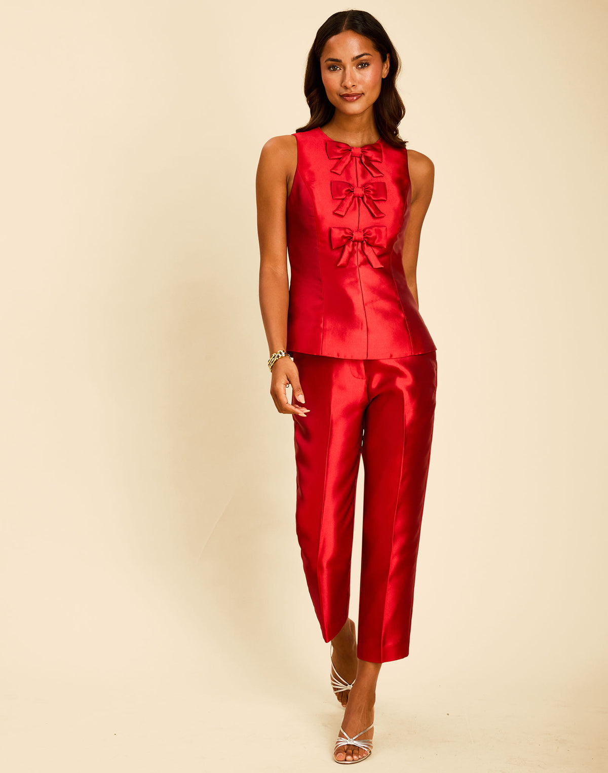 Palau Cigarette Pant in Merlot Red with a high waist, pressed front pleats, and cropped slim-fit silhouette