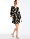 Ines Caftan Mini Dress in Black/Gold front – metallic lurex cocktail shift dress with djellaba collar, bell sleeves, and side seam pockets by Mestiza New York.