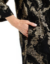 Ines Caftan Mini Dress in Black/Gold pocket detail – metallic lurex cocktail shift dress with djellaba collar, bell sleeves, and side seam pockets by Mestiza New York.