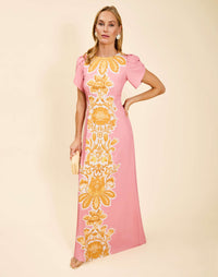 Katherine Gown in Florentine Blush twill with slim A-line silhouette, tulip sleeves, princess darts, and side seam pockets.