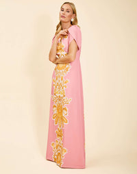 Katherine Gown in Florentine Blush twill with slim A-line silhouette, tulip sleeves, princess darts, and side seam pockets.