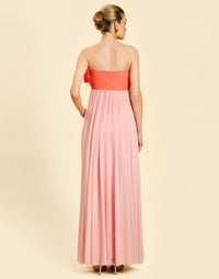 Kiss Me Knot Gown in Bloom Pink chiffon with oversized bow neckline, strapless silhouette, and flowing skirt.