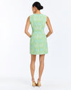 Back - Loverde Fit-and-Flare Mini Dress in Trellis Verte is an asymmetrical cocktail mini dress with gold hardware and fit-and-flare silhouette.