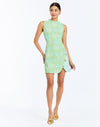 Front - Loverde Fit-and-Flare Mini Dress in Trellis Verte is an asymmetrical cocktail mini dress with gold hardware and fit-and-flare silhouette.