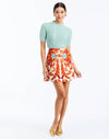 Front - Mallory Mini Skirt in Rossa Waltz is an A-line printed mini skirt with waistband and pockets