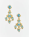 gold plated chandelier earrings with blue gemstones
