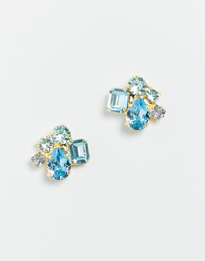 Gold plated earrings with blue cluster jewels