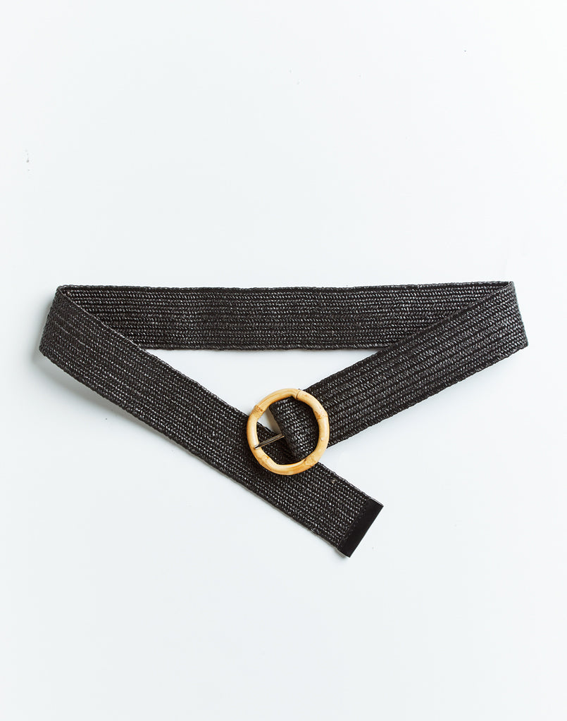 Belt with bamboo buckle in Black Leather