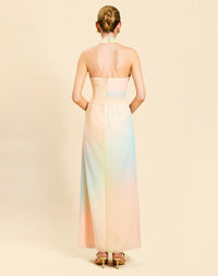 Mojito Halter Gown in Sorbet Haze chiffon with crossed halter neckline, wrapped bodice, and draped front detail.
