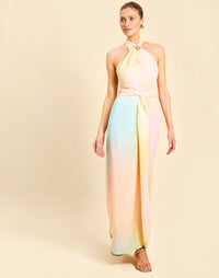 Mojito Halter Gown in Sorbet Haze chiffon with crossed halter neckline, wrapped bodice, and draped front detail.