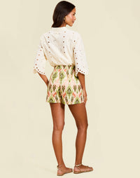 Naomi Shorts in Sweet Pea Ikat cotton poplin with high waist, tailored fit, and everyday short silhouette.