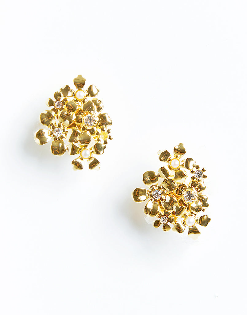 Gold plated floral cluster earrings