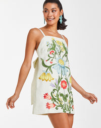 Floral print linen mini dress