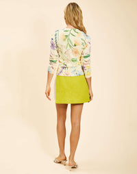 Phoebe Sweater in Blooming Vine printed cotton knit with crew neckline, ribbed cuffs, and fitted waist silhouette.