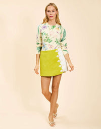 Phoebe Sweater in Blooming Vine printed cotton knit with crew neckline, ribbed cuffs, and fitted waist silhouette.