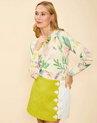 Phoebe Sweater in Blooming Vine printed cotton knit with crew neckline, ribbed cuffs, and fitted waist silhouette.
