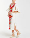  Ivory caftan with ornate poppy flower embroidery