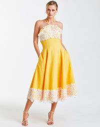 Yellow linen halter dress