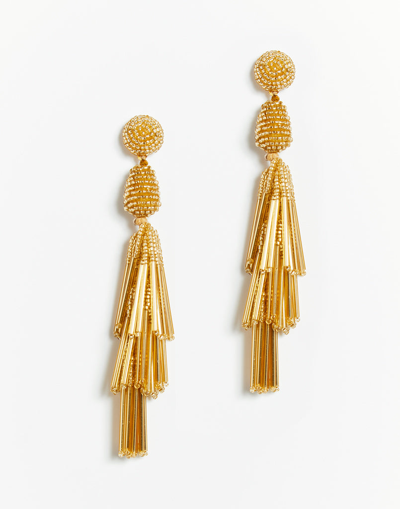 Gold beaded tassel drop earrings