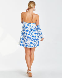 blue and white cocktail party dress