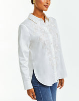 Ivory modern Barong blouse with intricate front panel embroidery