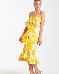 Yellow midi dress with bow