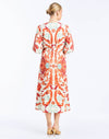 back - Suzanna Midi Dress in Rossa Waltz is an A-line daytime midi with balloon sleeves and self-tie belt
