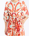 detail - Suzanna Midi Dress in Rossa Waltz is an A-line daytime midi with balloon sleeves and self-tie belt