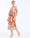 side - Suzanna Midi Dress in Rossa Waltz is an A-line daytime midi with balloon sleeves and self-tie belt